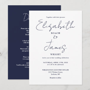 Convites Tudo em Um Casamento Azul Marinho Minimalista Eleg