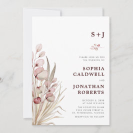 Convites Tudo em Um Casamento Boho Rosa Eucalipto Palma Sec