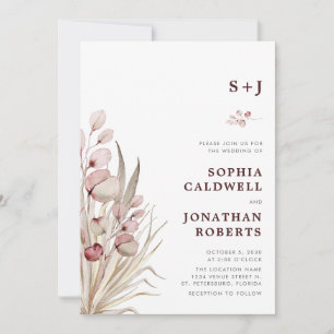 Convites Tudo em Um Casamento Boho Rosa Eucalipto Palma Sec