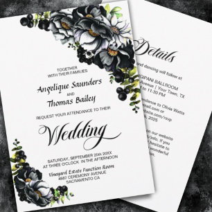 Convites Tudo Em Um Casamento Branco Floral Negro Moody