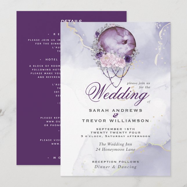 Convites Tudo em Um Casamento Celestial, Lua Cheia Ametyst  (Frente/Verso)