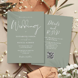 Convites Tudo Em Um Casamento Código QR Verde Sage