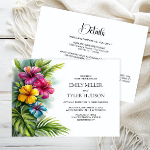Convites Tudo em Um Casamento de Flores Tropicais e Verdura