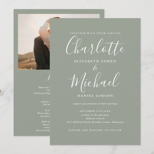 Convites Tudo Em Um Casamento De Fotografia Com Roteiro Chi (Frente/Verso)