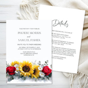 Convites Tudo em Um Casamento de Girassóis e Rosas