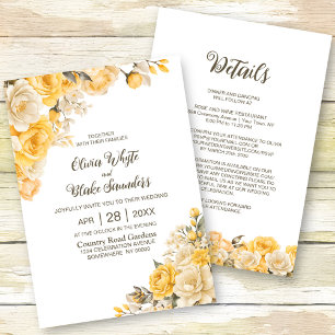 Convites Tudo Em Um Casamento Floral Amarelo Elegante