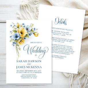 Convites Tudo em Um Casamento Floral Azul e Amarelo Elegant