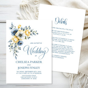 Convites Tudo em Um Casamento Floral Azul e Amarelo Empoeir
