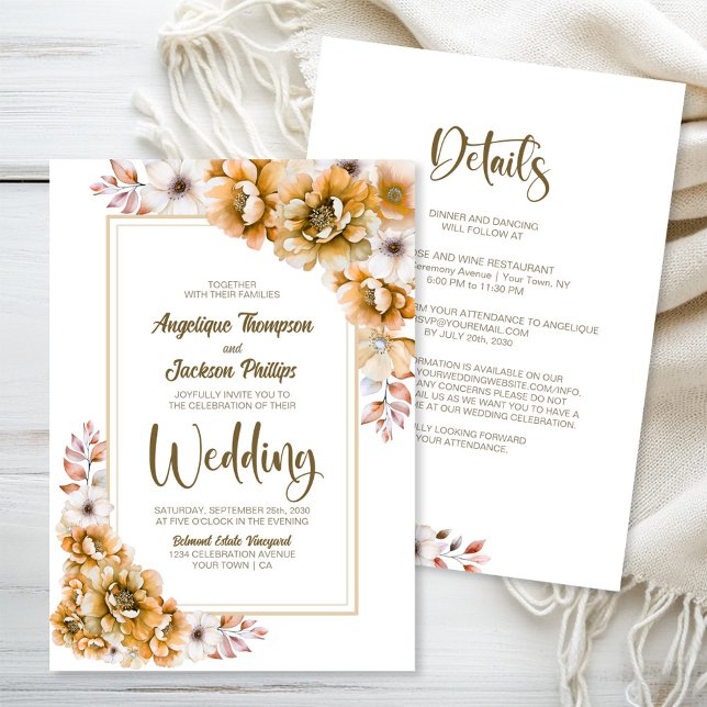 Convites Tudo Em Um Casamento Floral Laranja (Criador carregado)