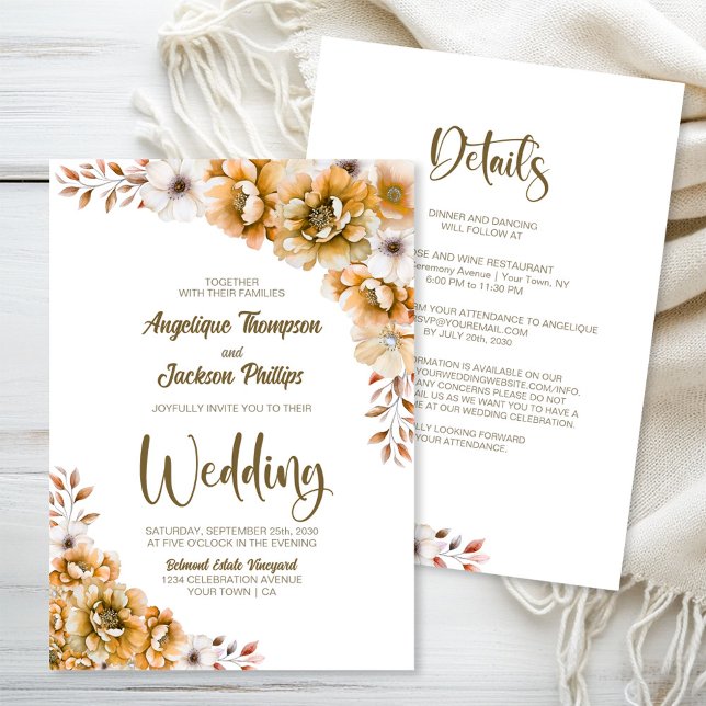 Convites Tudo Em Um Casamento Floral Laranja (Criador carregado)