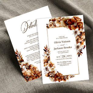 Convites Tudo Em Um Casamento Floral Laranja Queimado Russo
