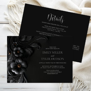 Convites Tudo em Um Casamento Floral Preto Elegante