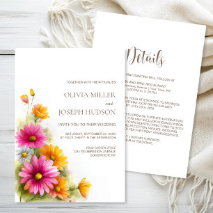 Convites Tudo em Um Casamento Floral Rosa Laranja