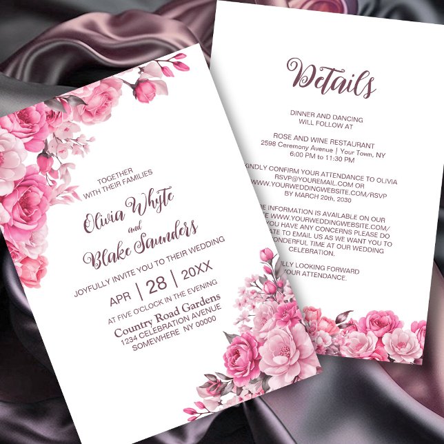 Convites Tudo Em Um Casamento Floral Rosa Russo (Criador carregado)