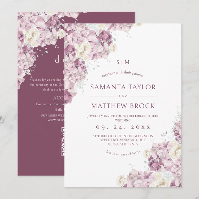 Convites Tudo em Um Casamento Moderno⎮Flores Empoeiradas (Frente/Verso)