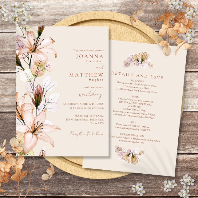 Convites Tudo Em Um Casamento outono De outono Floral Russo (All In One Rustic Boho Floral Autumn Fall Wedding Invitation)