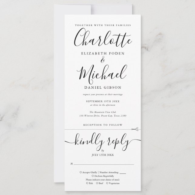 Convites Tudo Em Um Casamento Preto E Branco Com Letra Eleg (Frente)