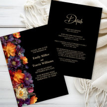 Tudo em Um Casamento Preto Floral Roxo e Laranja