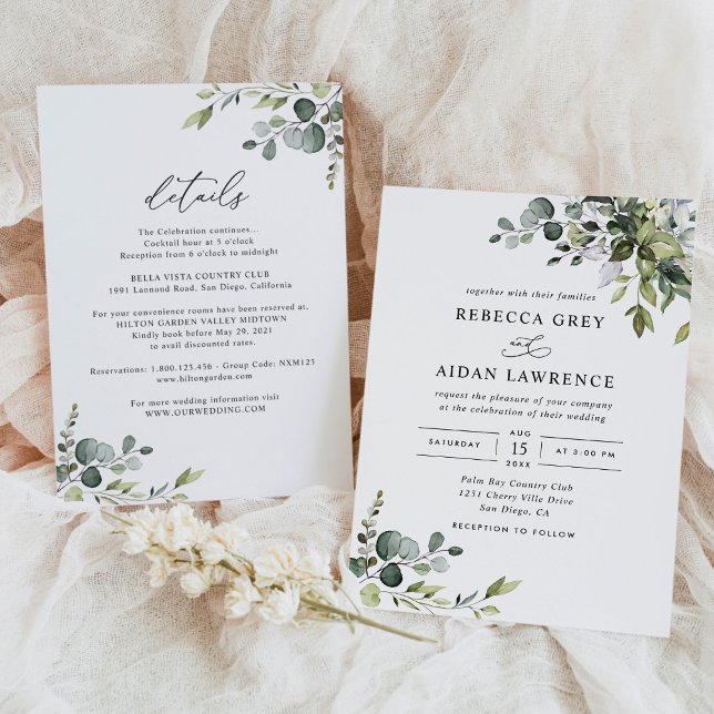 Convites Tudo Em Um Casamento Russo Eucalyptus Greenery (Criador carregado)