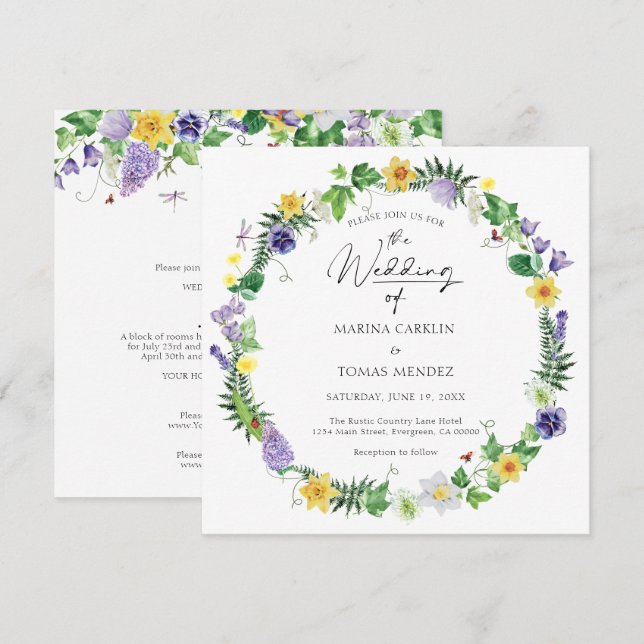 Convites Tudo em um | Casamento Rustic Watercolor (Frente/Verso)