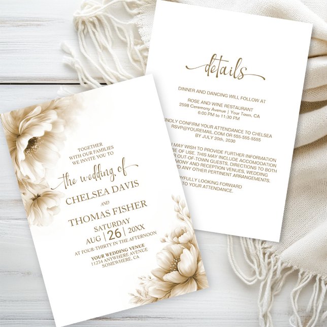 Convites Tudo em Um Casamento Rústico com Floral Neutro (Criador carregado)