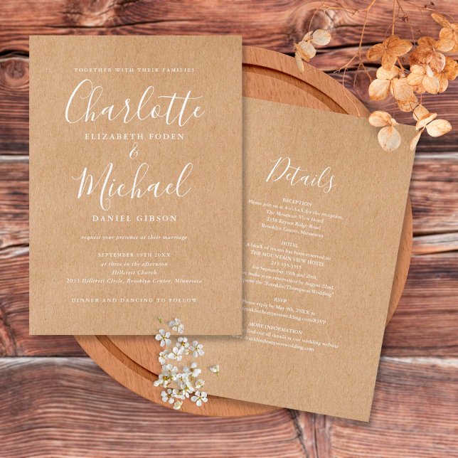 Convites Tudo em Um Casamento Rústico Kraft Elegante (Criador carregado)