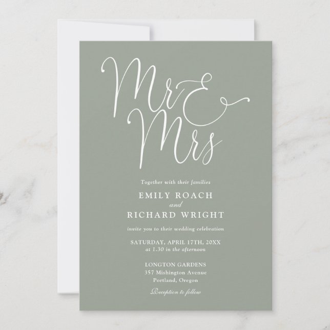 Convites Tudo Em Um Casamento Sr E Sra Chic Verde Sage (Frente)