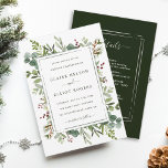 Convites Tudo Em Um Casamento Verde De Natal Botânico<br><div class="desc">Este convite para o casamento de Natal apresenta a cor d'água de bagas vermelhas, ramos de pinheiros, eucalipto, folhas verdes com uma estrutura retangular verde. Salve o papel incluindo os detalhes e o RSVP na parte de trás do convite para o casamento. Para personalização mais avançada deste design, clique no...</div>