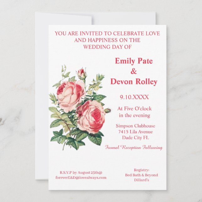 Convites Tudo Em Um Casamento Verde Elegante Rosa Floral Ro (Frente)