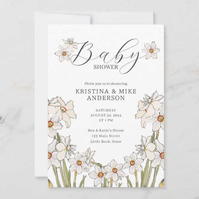 Convites Tudo em um Chá de fraldas de código Daffodil Prima (Frente)