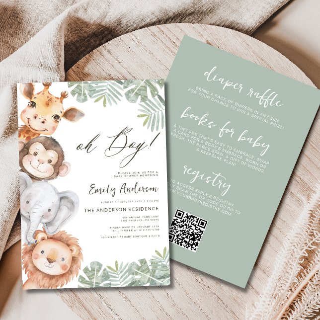 Convites Tudo em um Chá de fraldas do Rapaz Safari Animal B (Criador carregado)