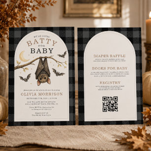 Convites Tudo em Um Chuveiro de Bebê Bats Gingham de Hallow