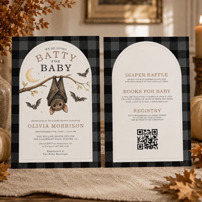 Convites Tudo em Um Chuveiro de Bebê Bats Gingham de Hallow (Criador carregado)