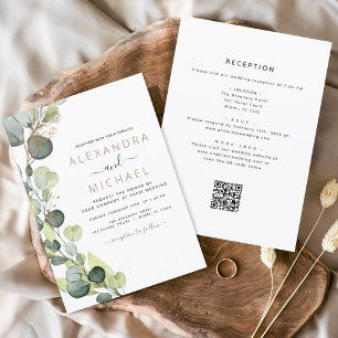 Convites Tudo em um código Eucalyptus QR Casamento Verde