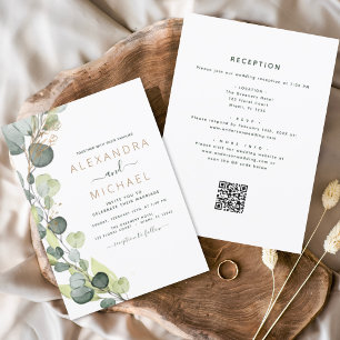 Convites Tudo em um código Eucalyptus QR Casamento Verde