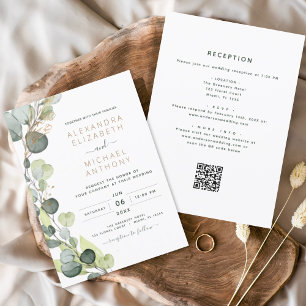 Convites Tudo em um código Eucalyptus QR Casamento Verde