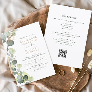 Convites Tudo em um código Eucalyptus QR Casamento Verde