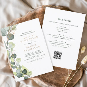 Convites Tudo em um código Eucalyptus QR Casamento Verde