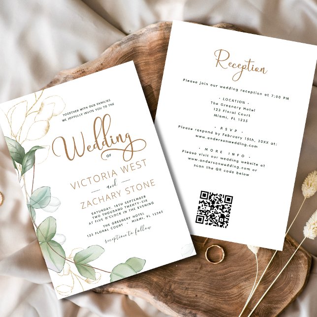 Convites Tudo em um código Eucalyptus QR Casamento Verde (Criador carregado)