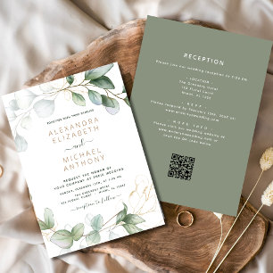 Convites Tudo em um código Eucalyptus QR Casamento Verde