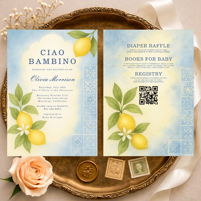 Convites Tudo em Um Código QR Ciao Bambino Chá de Bebê (Criador carregado)