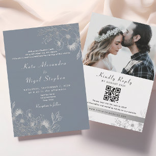 Convites Tudo em Um Código QR de Casamento Azul Empoeirado