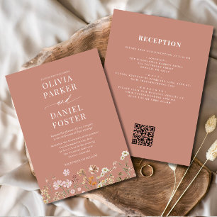 Convites Tudo em Um Código QR de Casamento de Flores Silves