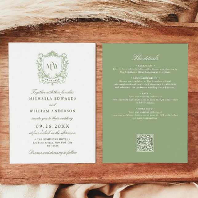 Convites Tudo Em Um Código QR de Casamento Monograma Crest  (Criador carregado)
