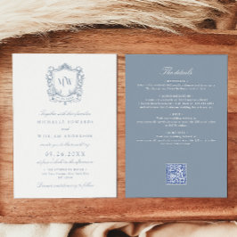 Convites Tudo Em Um Código QR de Casamento Monograma Crest 