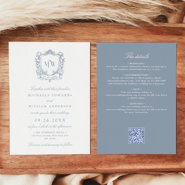 Convites Tudo Em Um Código QR de Casamento Monograma Crest  (Criador carregado)