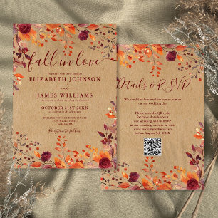Convites Tudo Em Um Código QR de Casamento Rústico de Outon