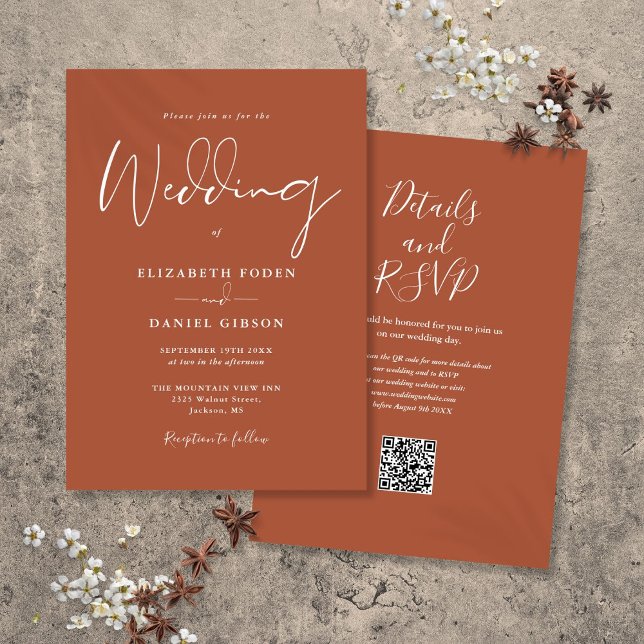 Convites Tudo em Um Código QR de Terracota Casamento (All In One Terracotta QR Code Wedding Invitation)