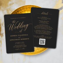 Tudo em Um Elegante Dourado Caligrafia Preto Casam