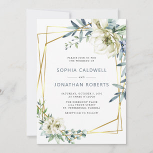 Convites Tudo em Um Eucalipto Floral Dourado Casamento